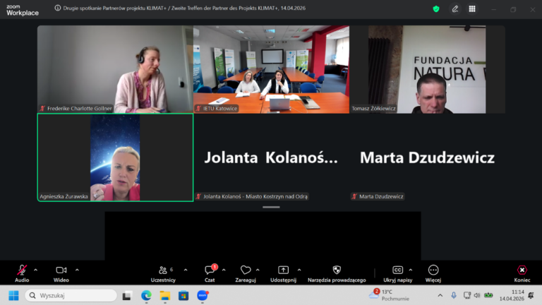 Zrzut ekranu przedstawiający przedstawicieli głównych partnerów projektu: IETU, STIC, Natura Polska, miasto Kostrzyn nad Odrą.